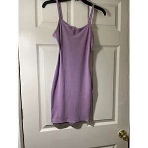 Popular‎ 21 Lavender Purple Ribbed Bodycon Mini Dress Keyhole Neck Small